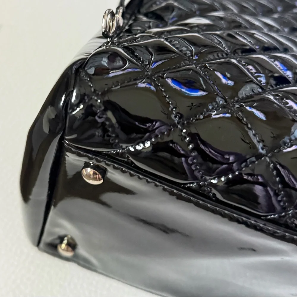 CHANEL Black Quilted Patent Leather Just Mademoiselle Bag (Excellent)